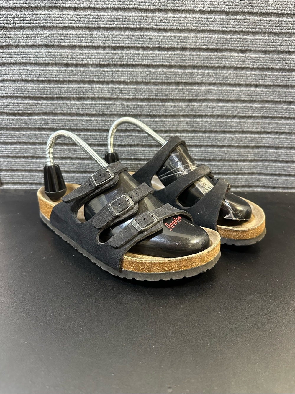 Birkenstock Florida Black Suede Soft Footbed 3-Strap Slide Sandals Womens 39